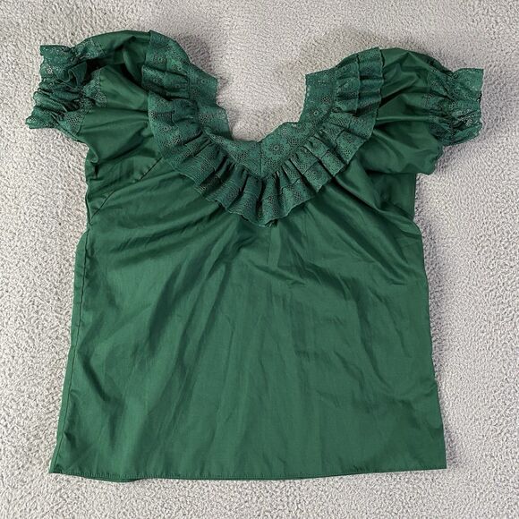 Vintage Square Up Dance Top Womens Small Green Lace Western Country Cottage USA - Picture 5 of 8